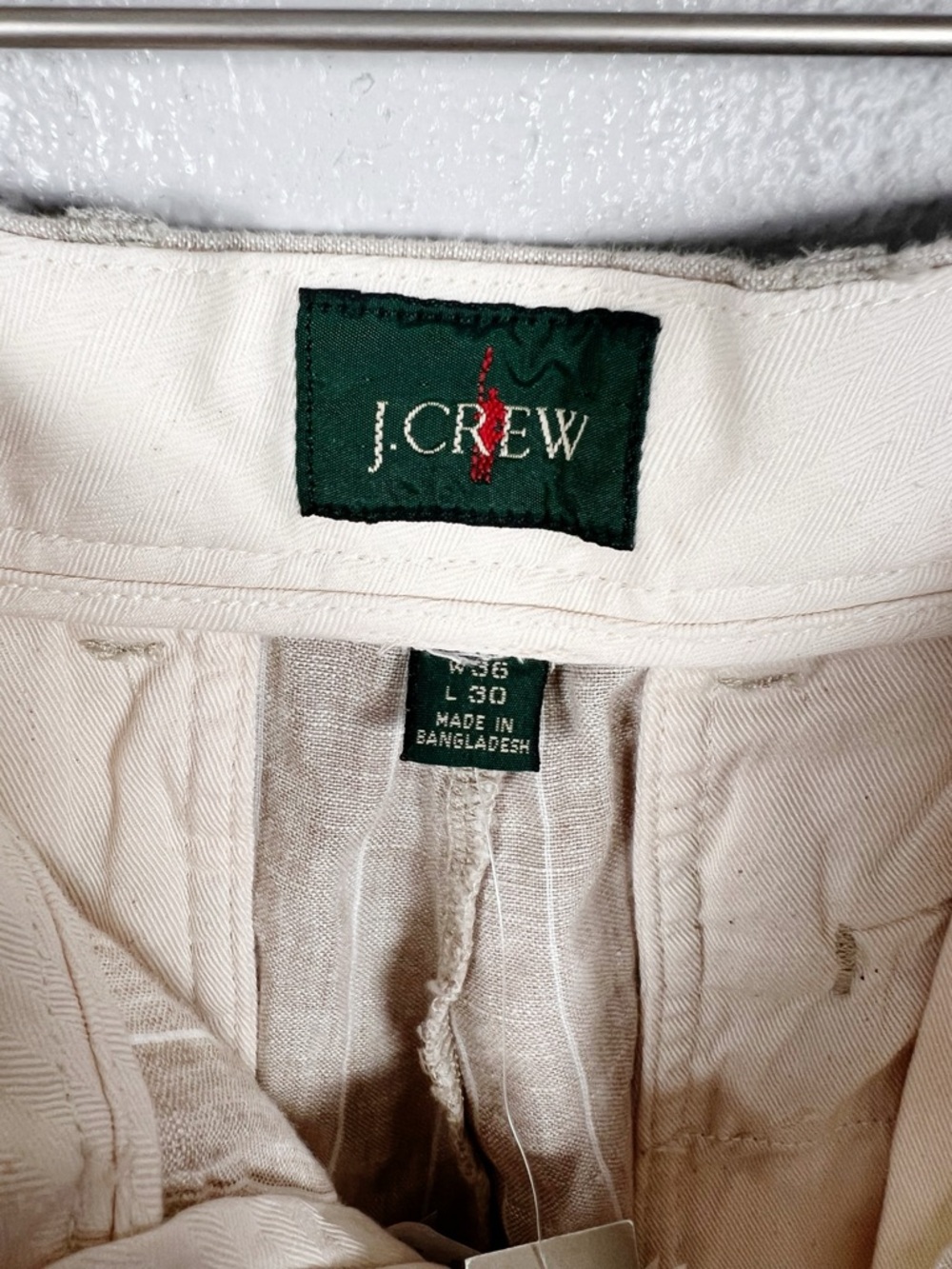 J. Crew Classic Fit Linen Trousers 36x30 Khaki Ivory Pinstripe NWT Men's - Picture 7 of 10